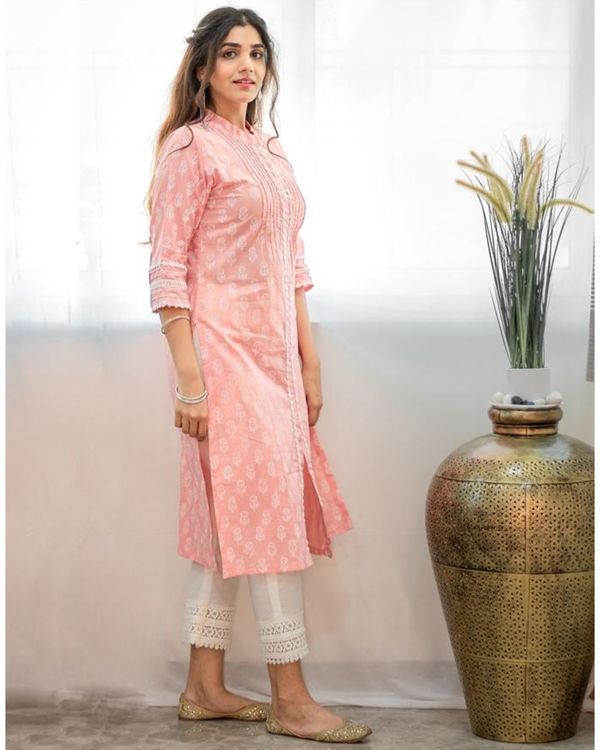 Blush pink khari block printed kurta 2