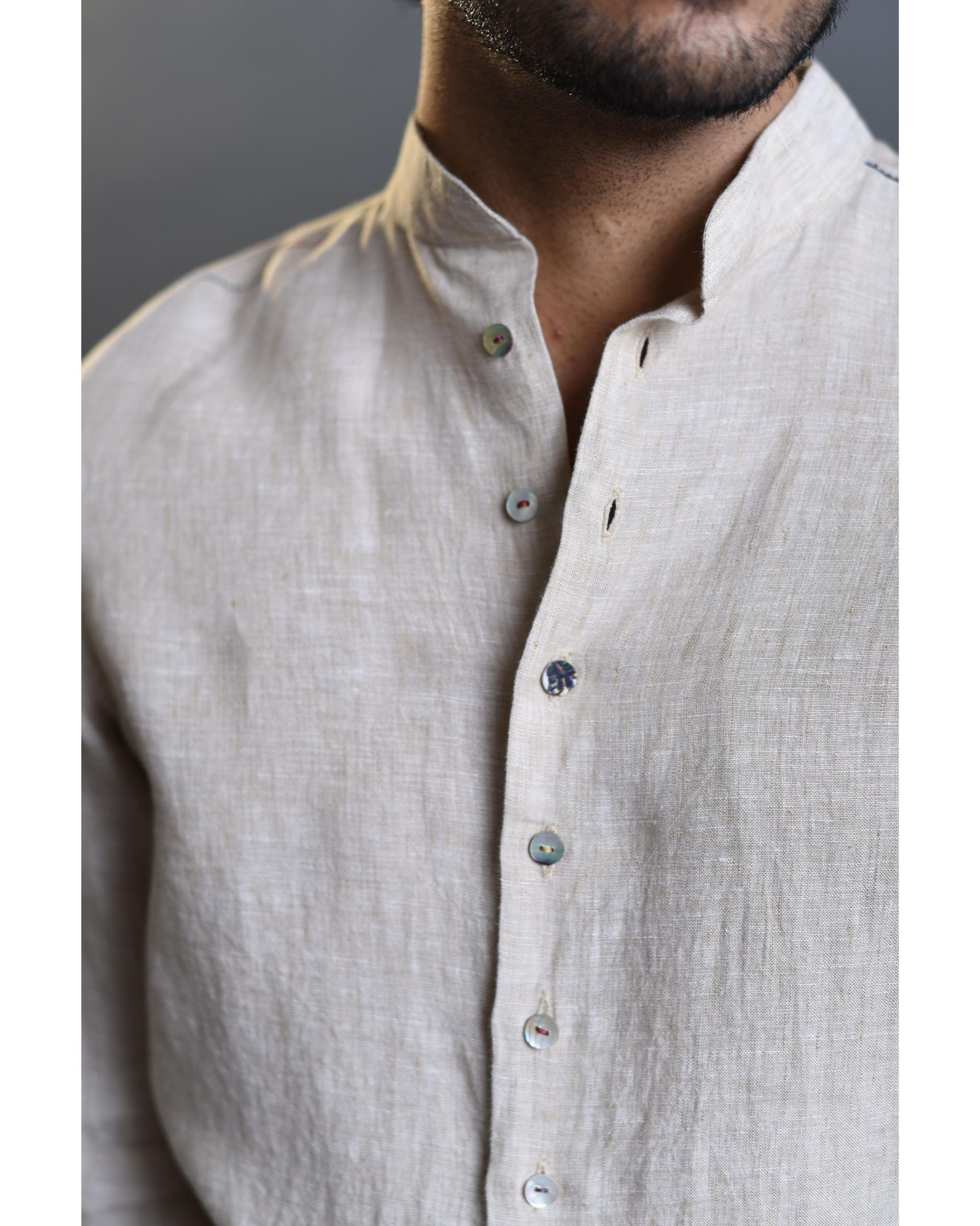 Beige pleated shirt by M-Squared by Manik Mongia | The Secret Label