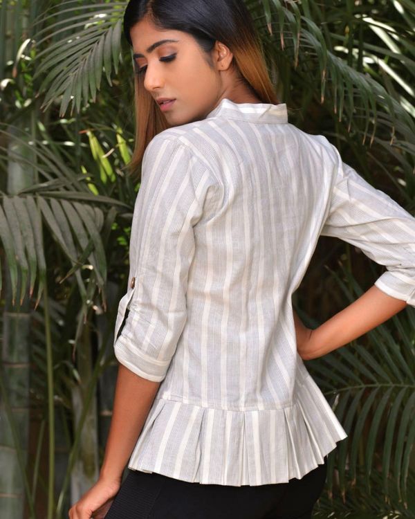 Light grey and white striped peplum top 1