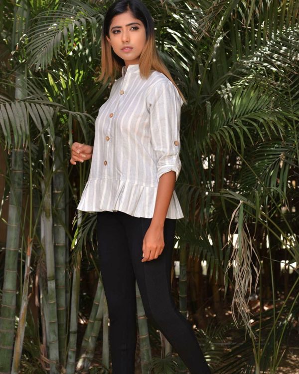 Light grey and white striped peplum top 2