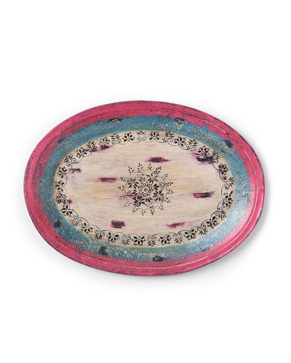 Hand painted oval tray with antique patina finish 1