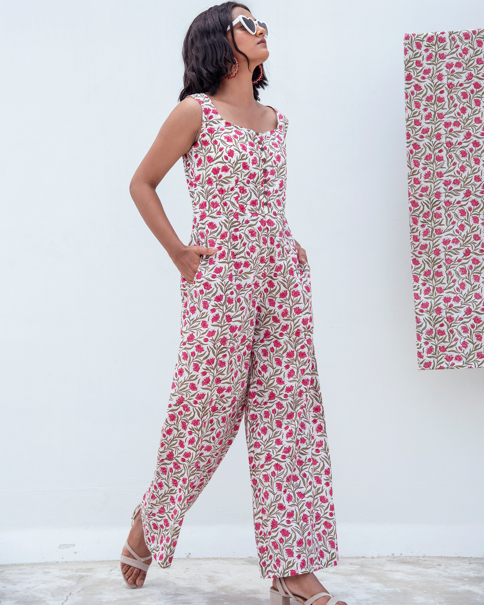 pink denim jumpsuit