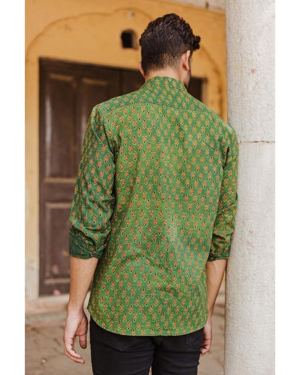 Leaf green ajrakh kali printed shirt 1