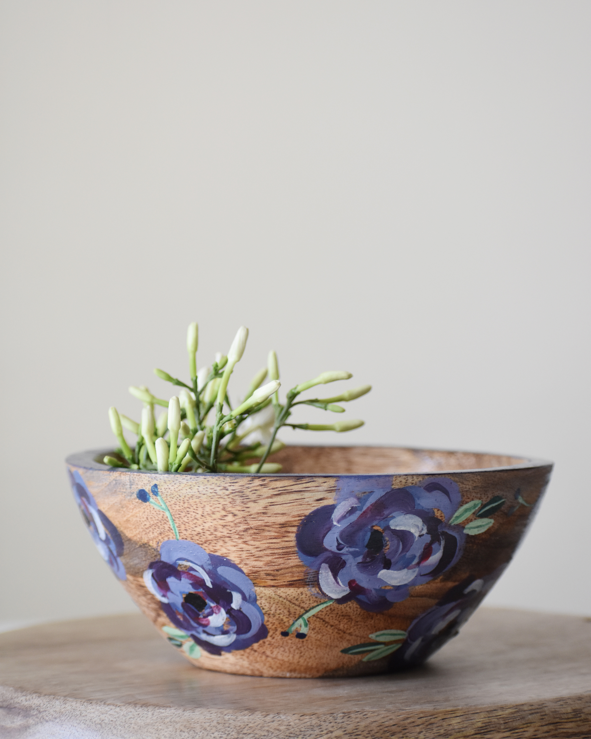 Purple floral hand painted serving bowl by Tangy Tinge The Secret Label
