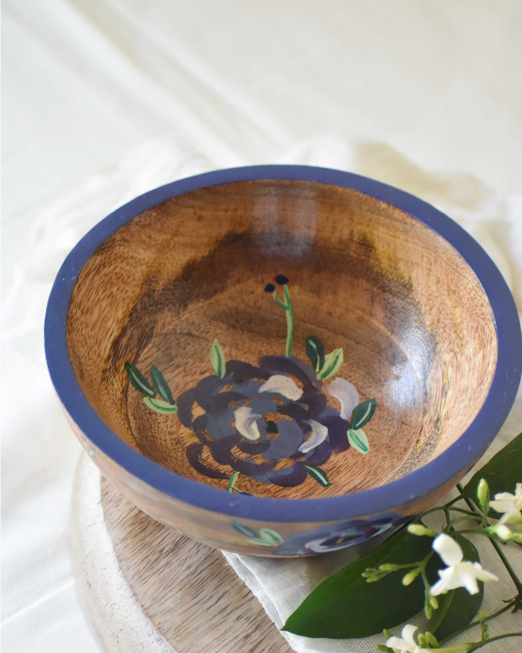 Purple floral hand painted serving bowl by Tangy Tinge The Secret Label