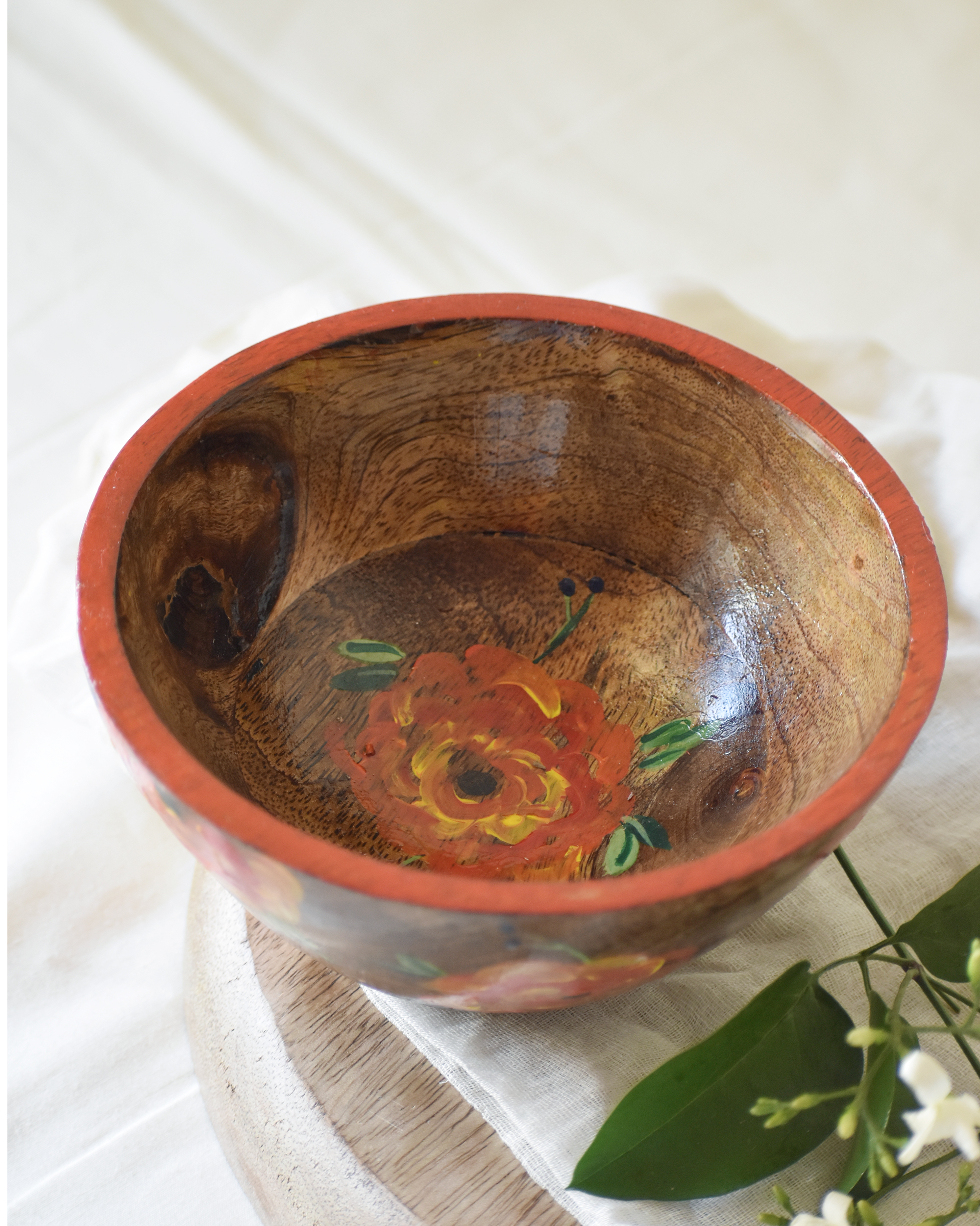 Orange floral hand painted serving bowl by Tangy Tinge The Secret Label