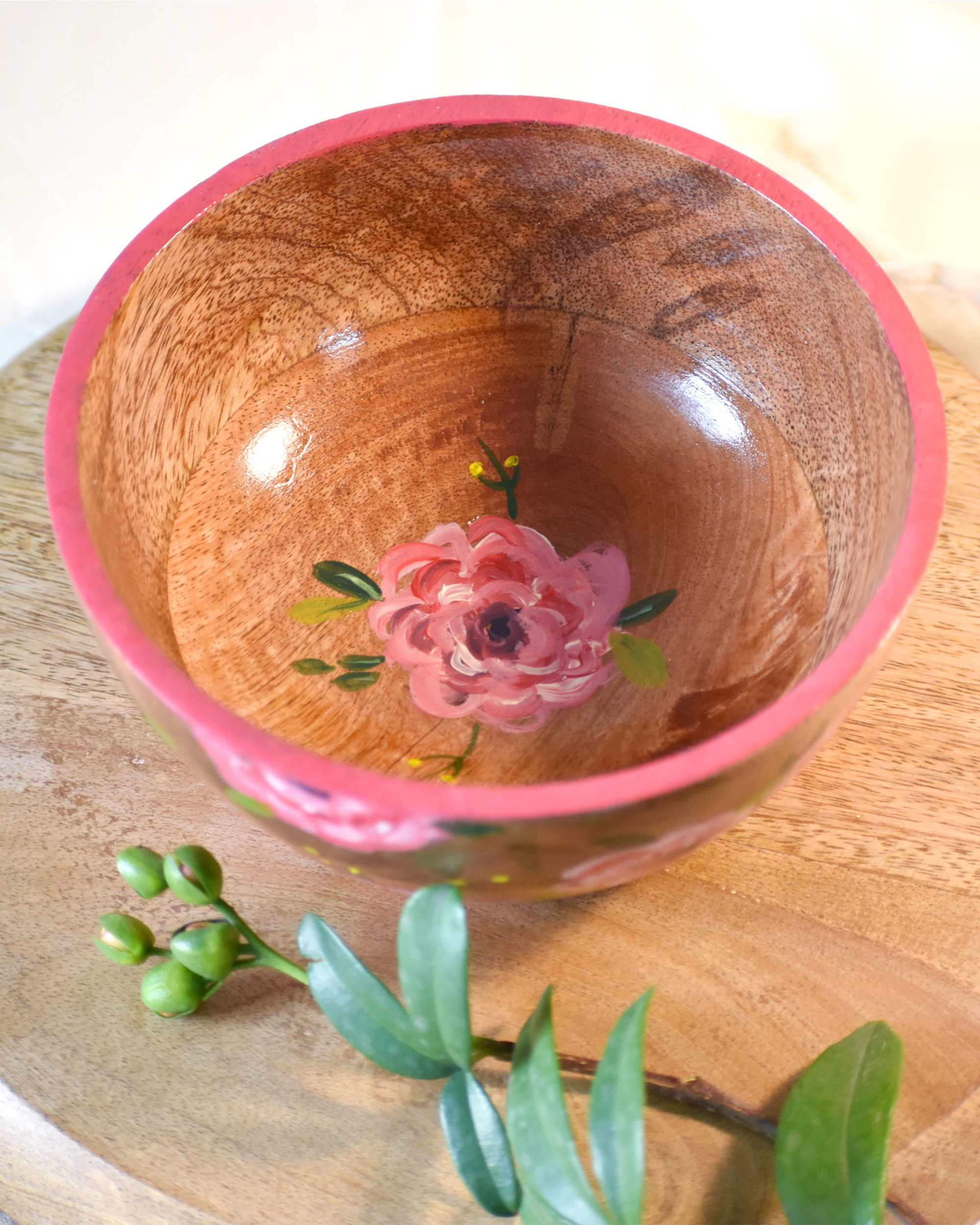 Pink floral hand painted serving bowl by Tangy Tinge The Secret Label