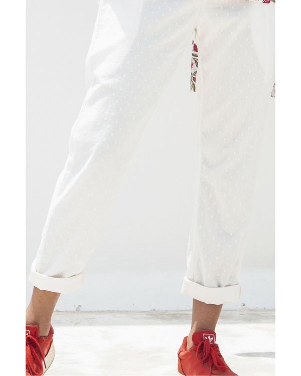 White rolled up straight pants 2