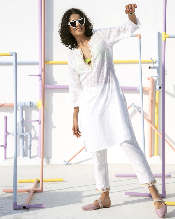 Pelagic plunge neck kurta and pants with bralet - Set Of Three 2