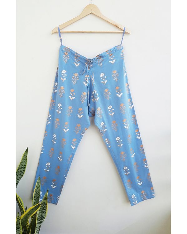 Blue floral printed straight pants 1
