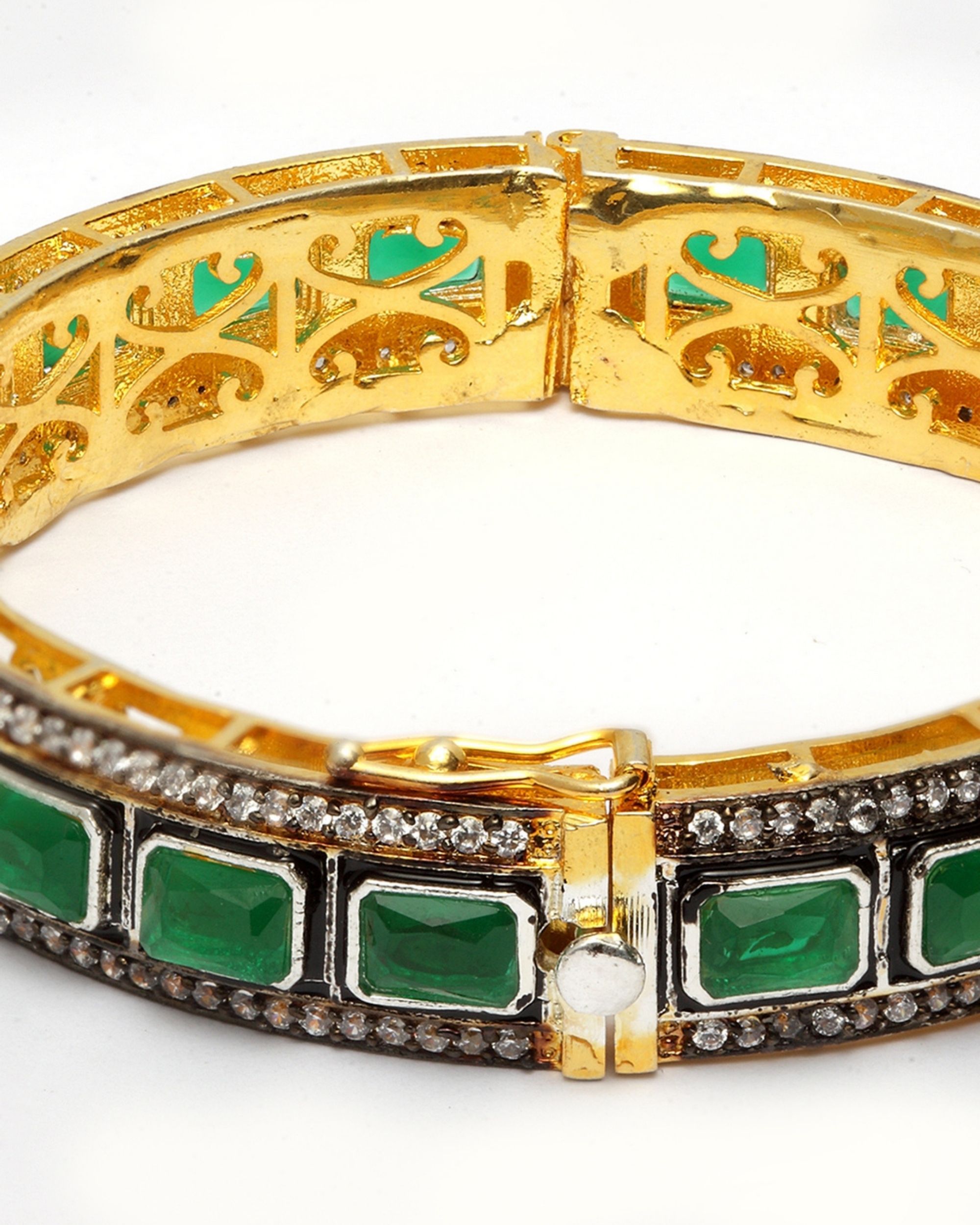 Green stones handcrafted bangle by Dugri Style | The Secret Label