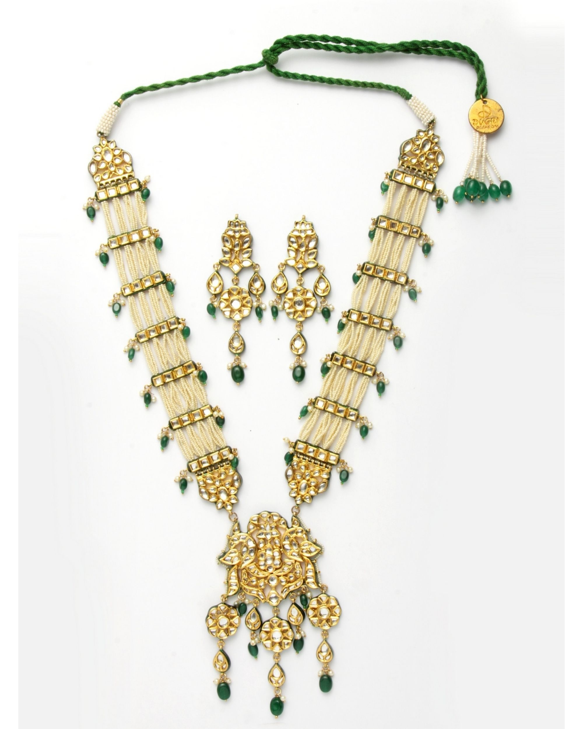 Green peacock motif multistring beaded neckpiece and earring - Set Of ...