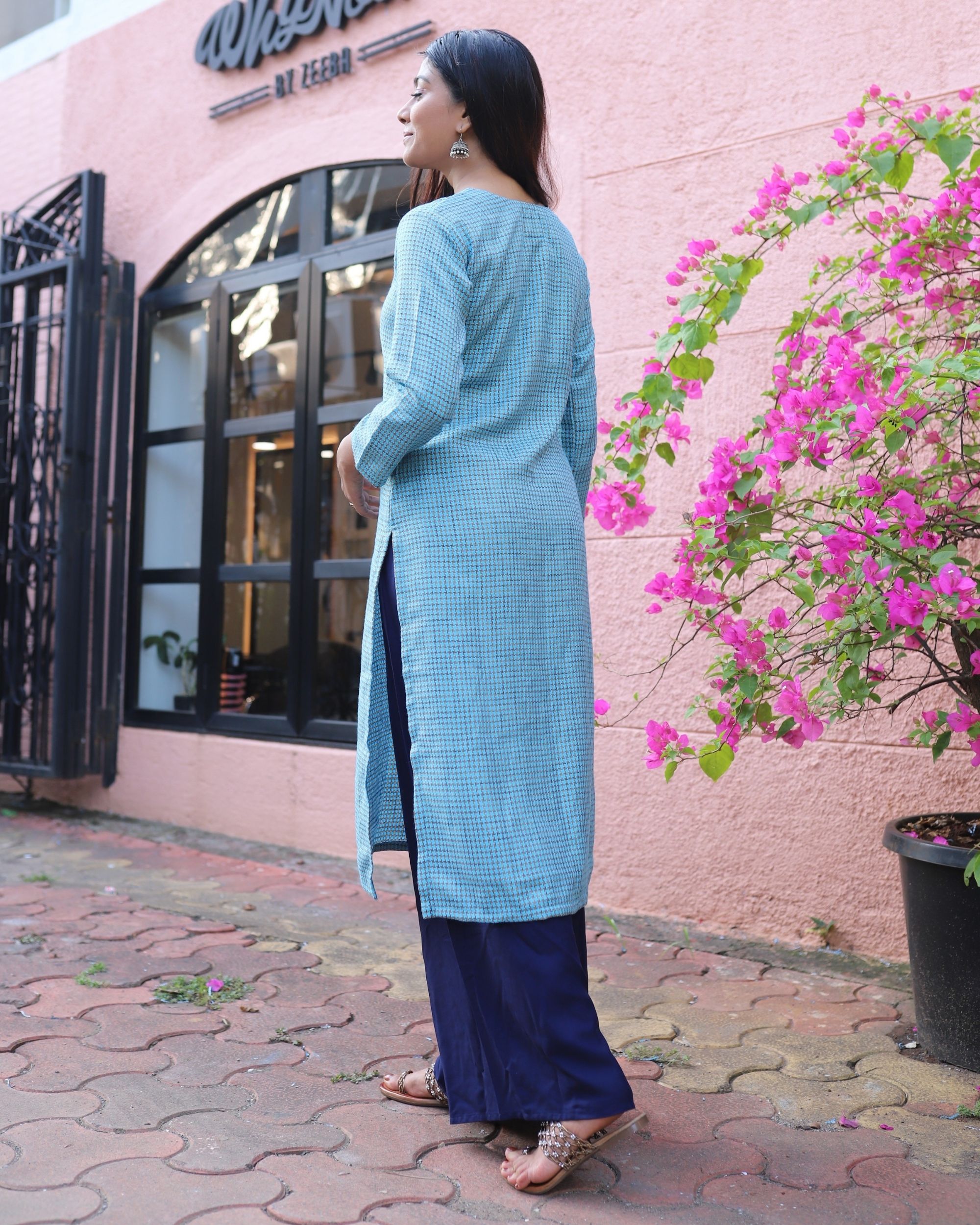 Blue textured cotton kurta by Half Full Half Empty | The Secret Label