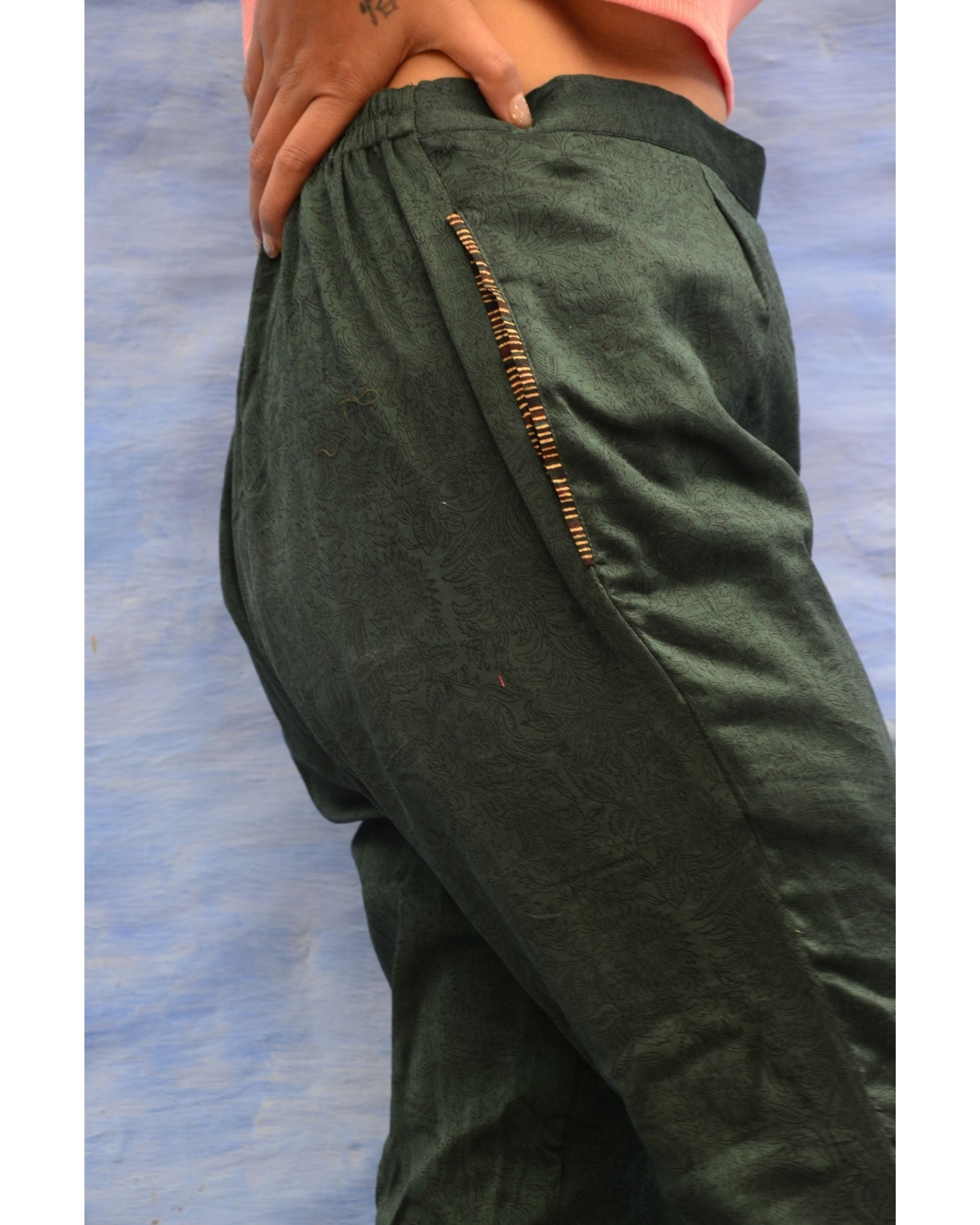 bottle-green-striped-panel-pants-by-medhya-the-secret-label