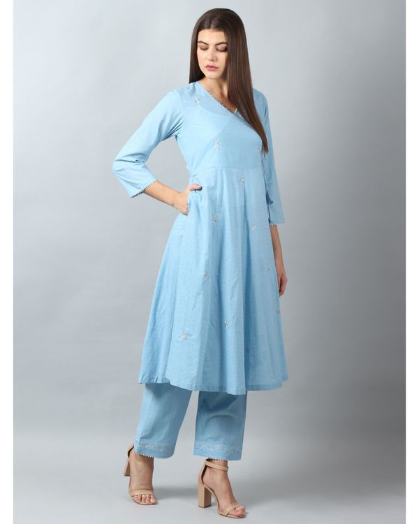 Baby blue star embroidered angrakha kurta 2