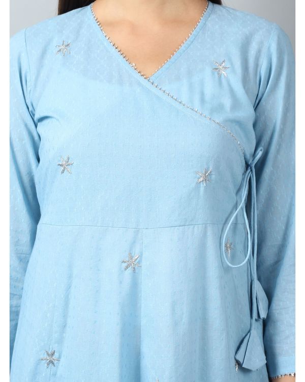 Baby blue star embroidered angrakha kurta 3