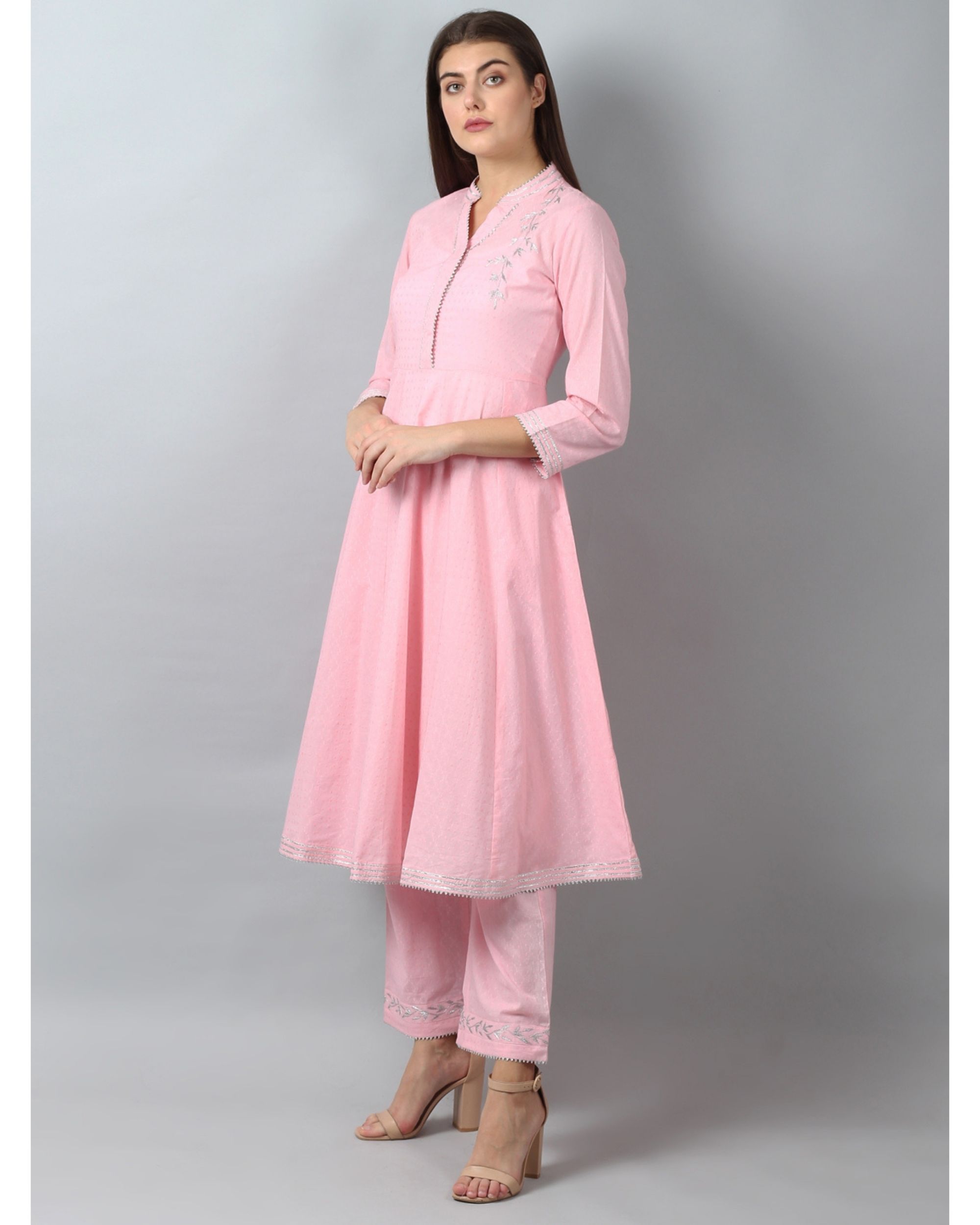 Baby Pink Embroidered Gota Kurta By D'art Studio 