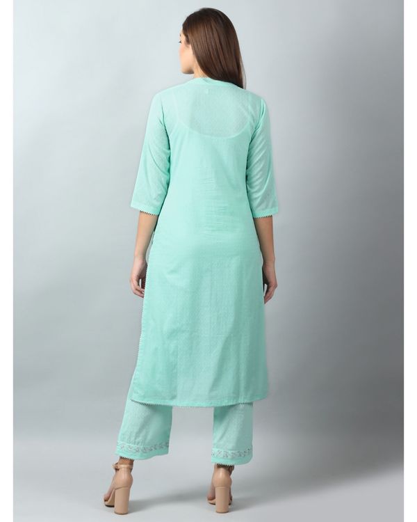 Light turquoise embroidered pocket kurta and pants - Set Of Two 1