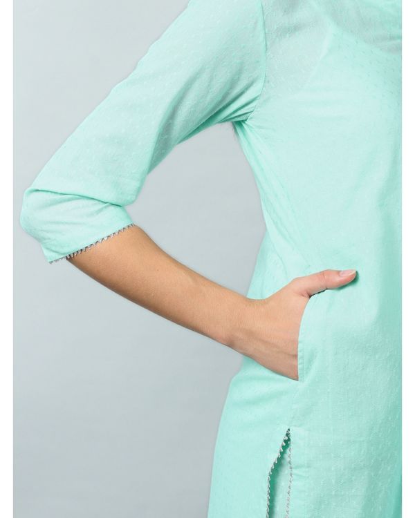 Light turquoise embroidered pocket kurta and pants - Set Of Two 3