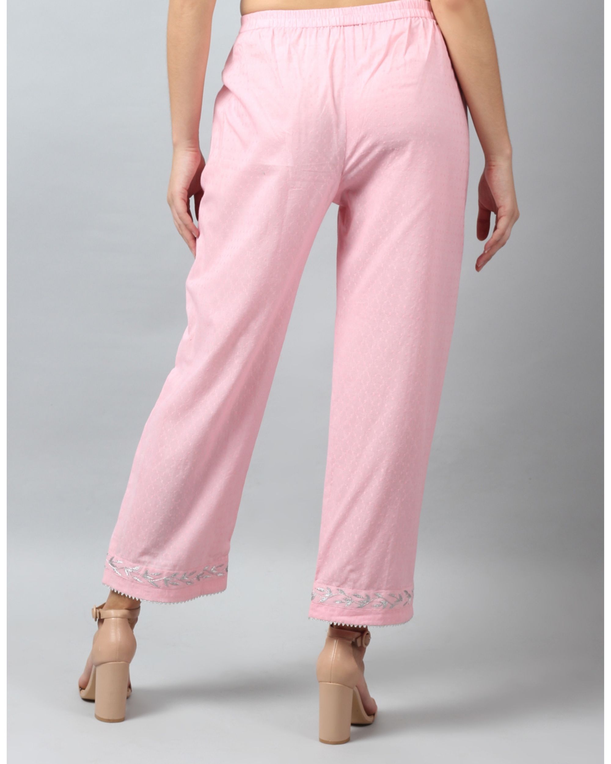 Baby pink embroidered pants by D'ART STUDIO