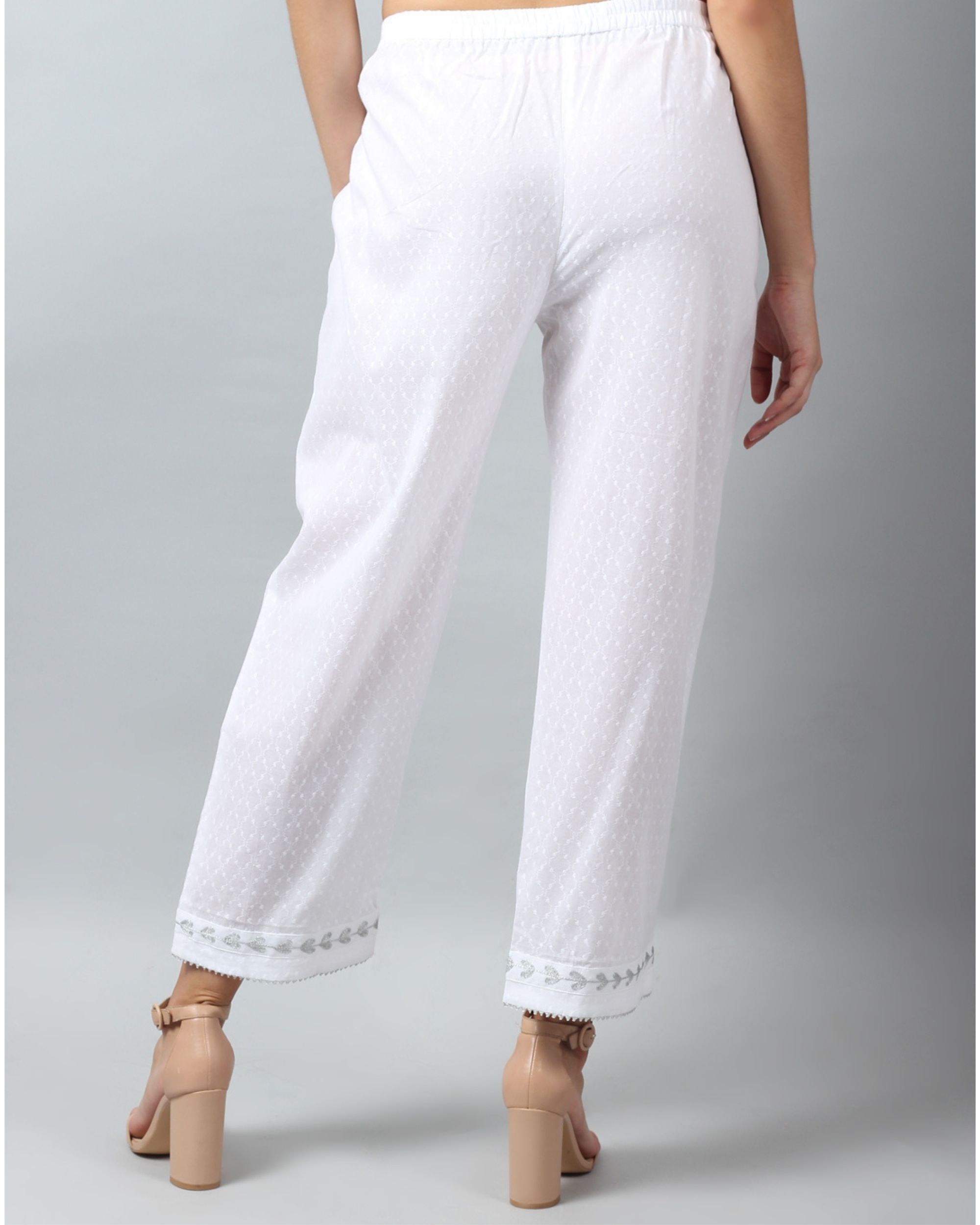 White embroidered pants by D'ART STUDIO | The Secret Label