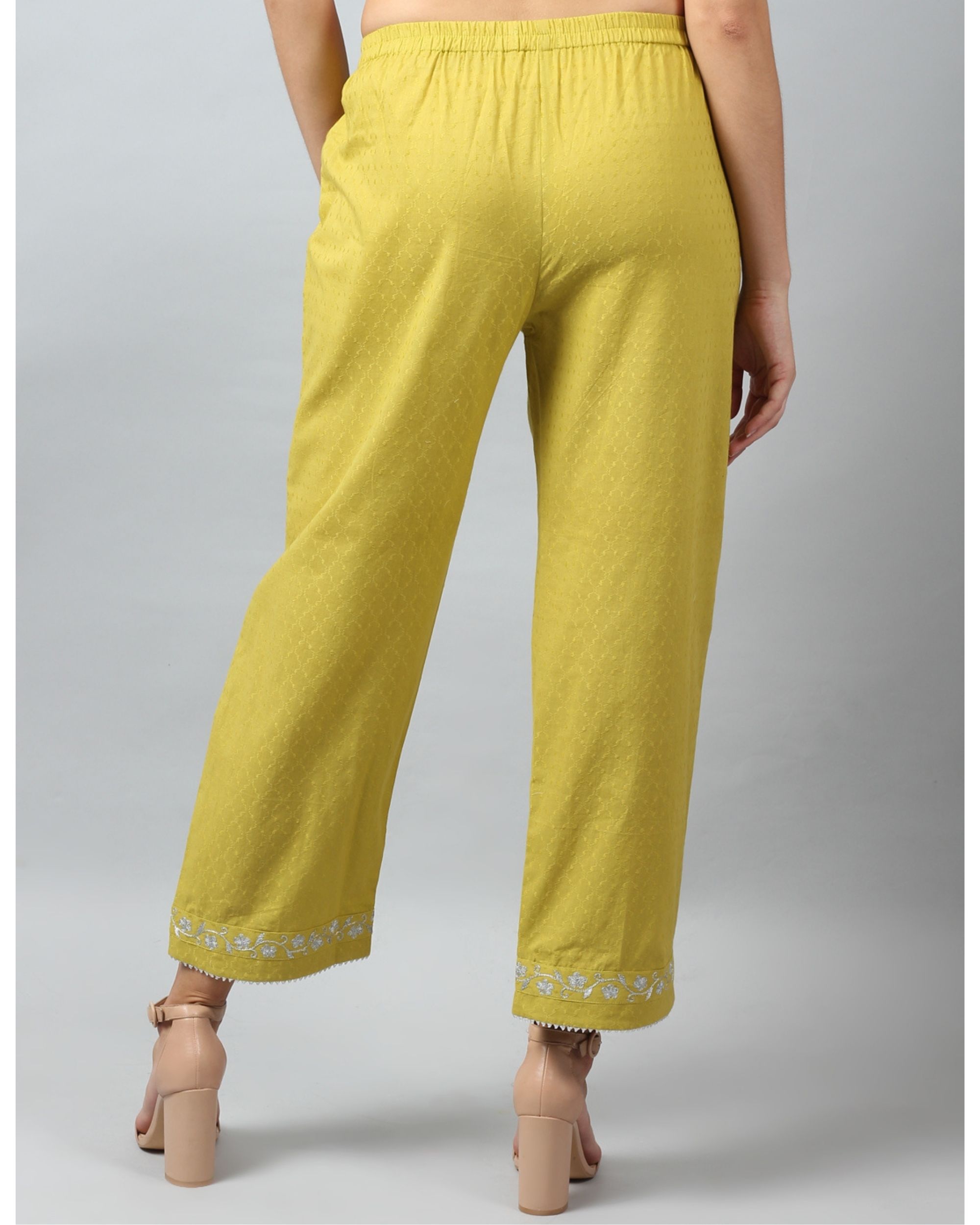Chartreuse embroidered pants by D'ART STUDIO | The Secret Label