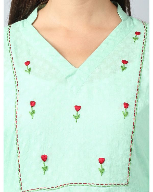 Sea green floral embroidered yoke kurta 3