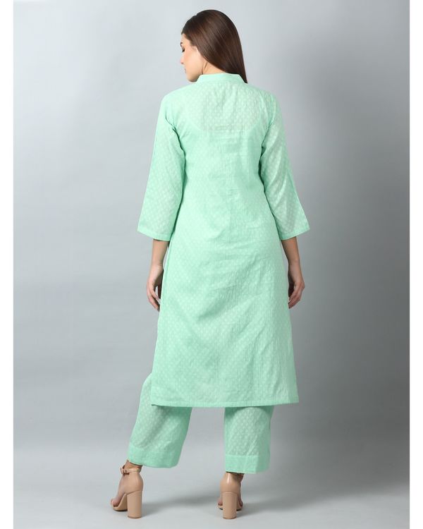 Sea green floral embroidered mandarin kurta and pants - Set Of Two 1