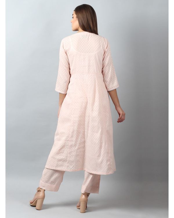 Peach and blue floral embroidered gathered yoke kurta 1