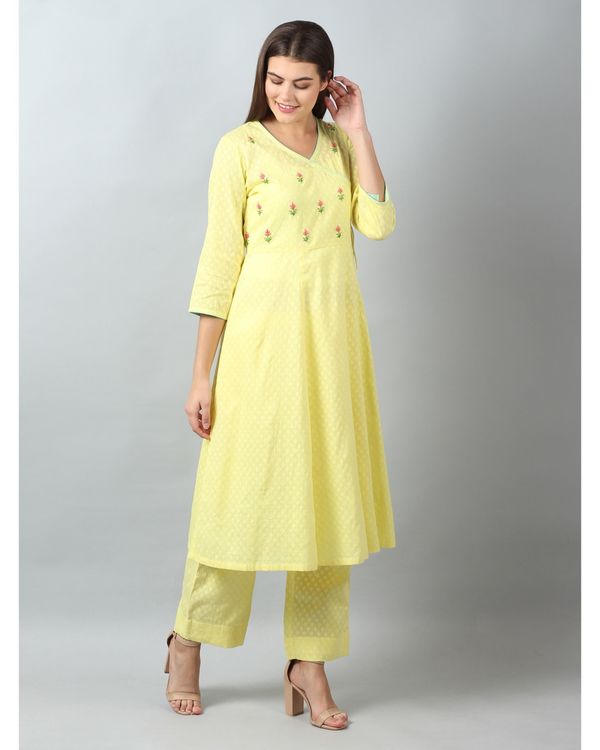 Yellow floral embroidered angrakha kurta 2