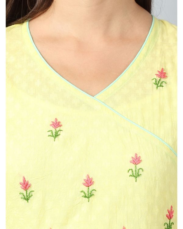 Yellow floral embroidered angrakha kurta 3