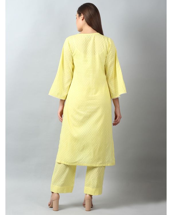 Yellow floral embroidered lace kurta and pants - Set Of Two 1