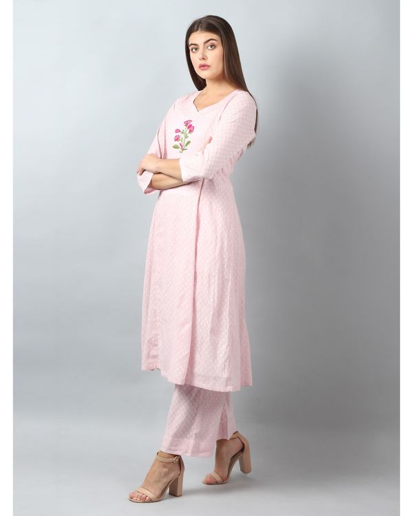Pink floral embroidered yoke kurta and pants - Set Of Two 2