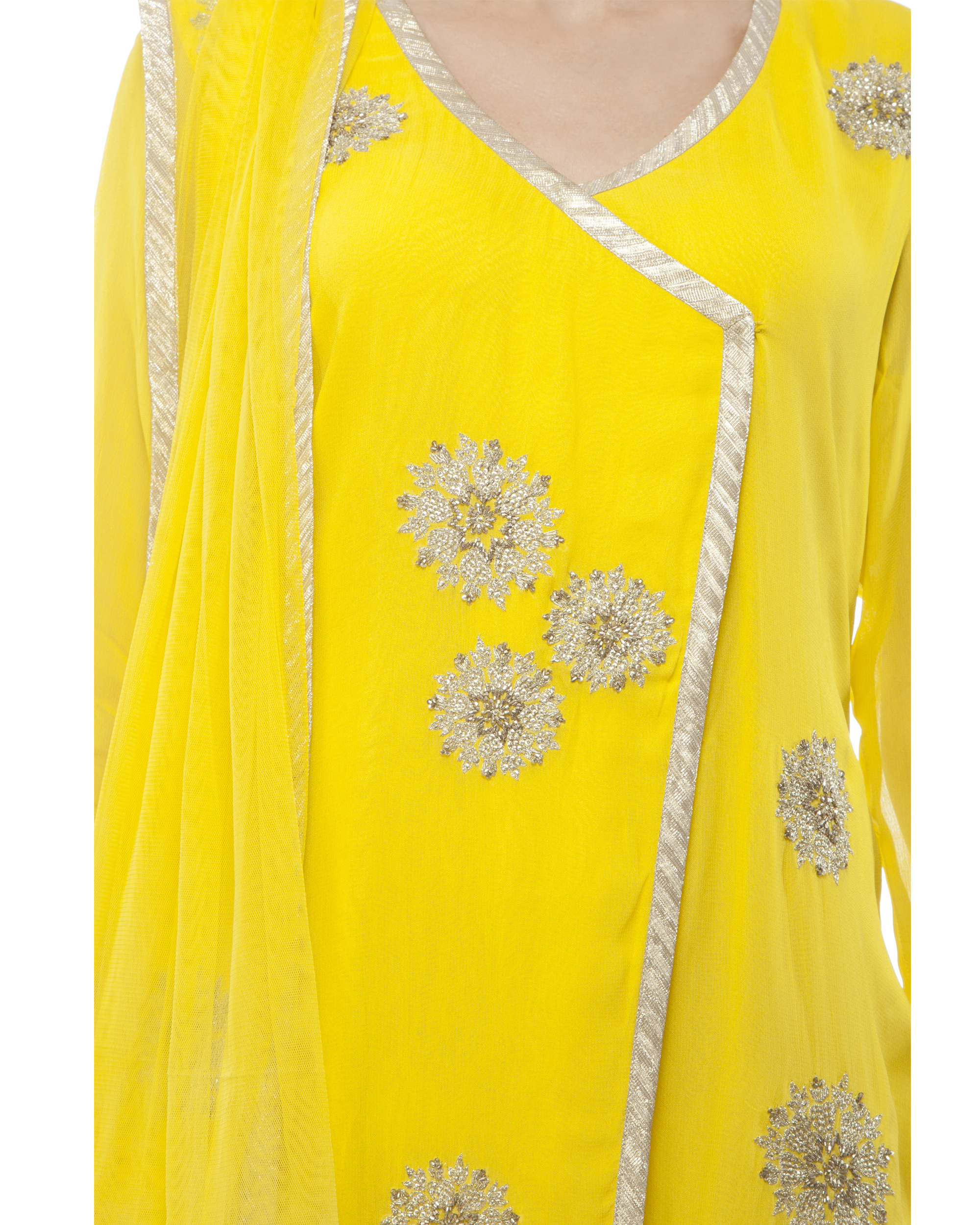 Yellow Embroidered Wrap kurta set by Amrita Thakur The Secret Label