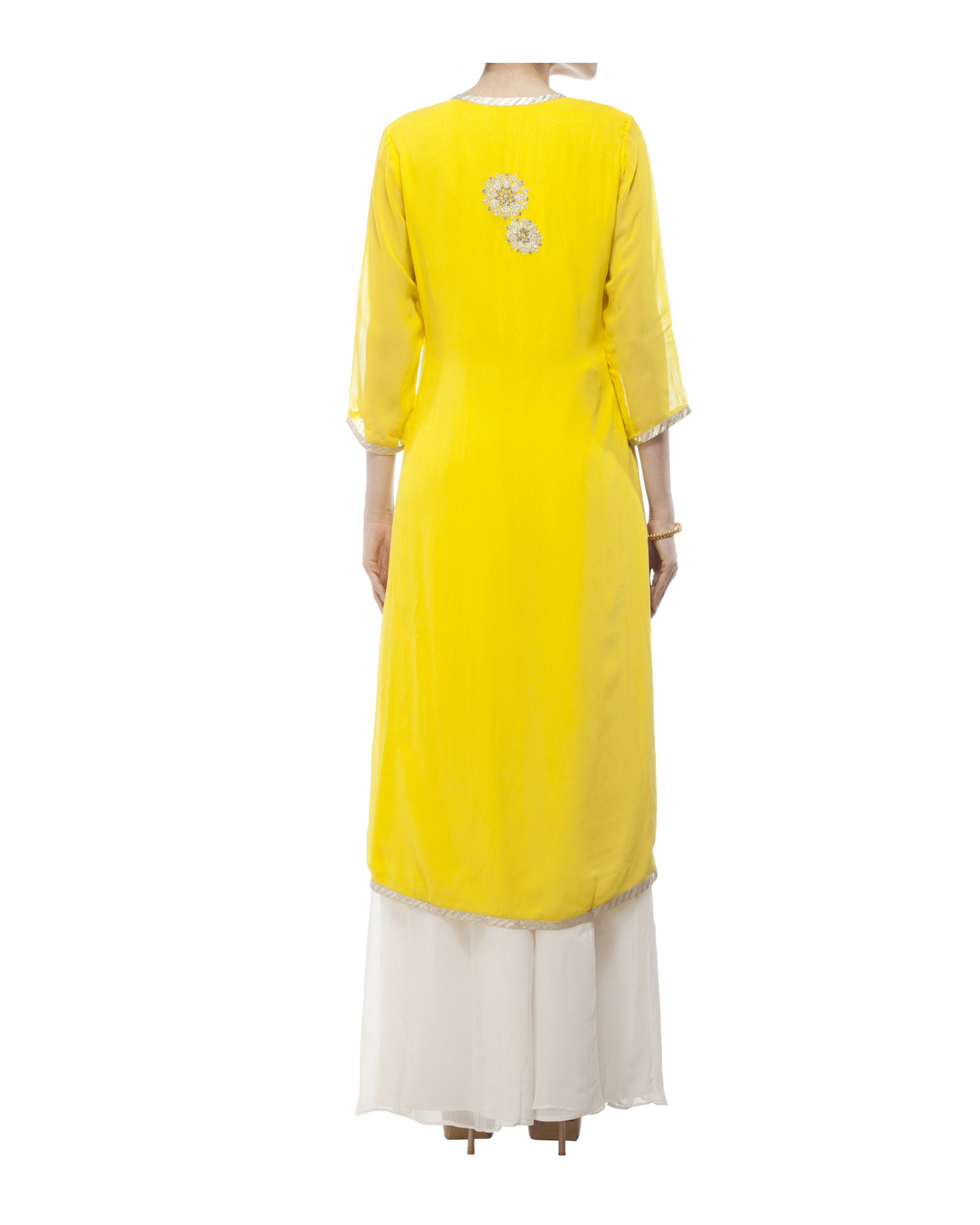 Yellow Embroidered Wrap kurta set by Amrita Thakur The Secret Label