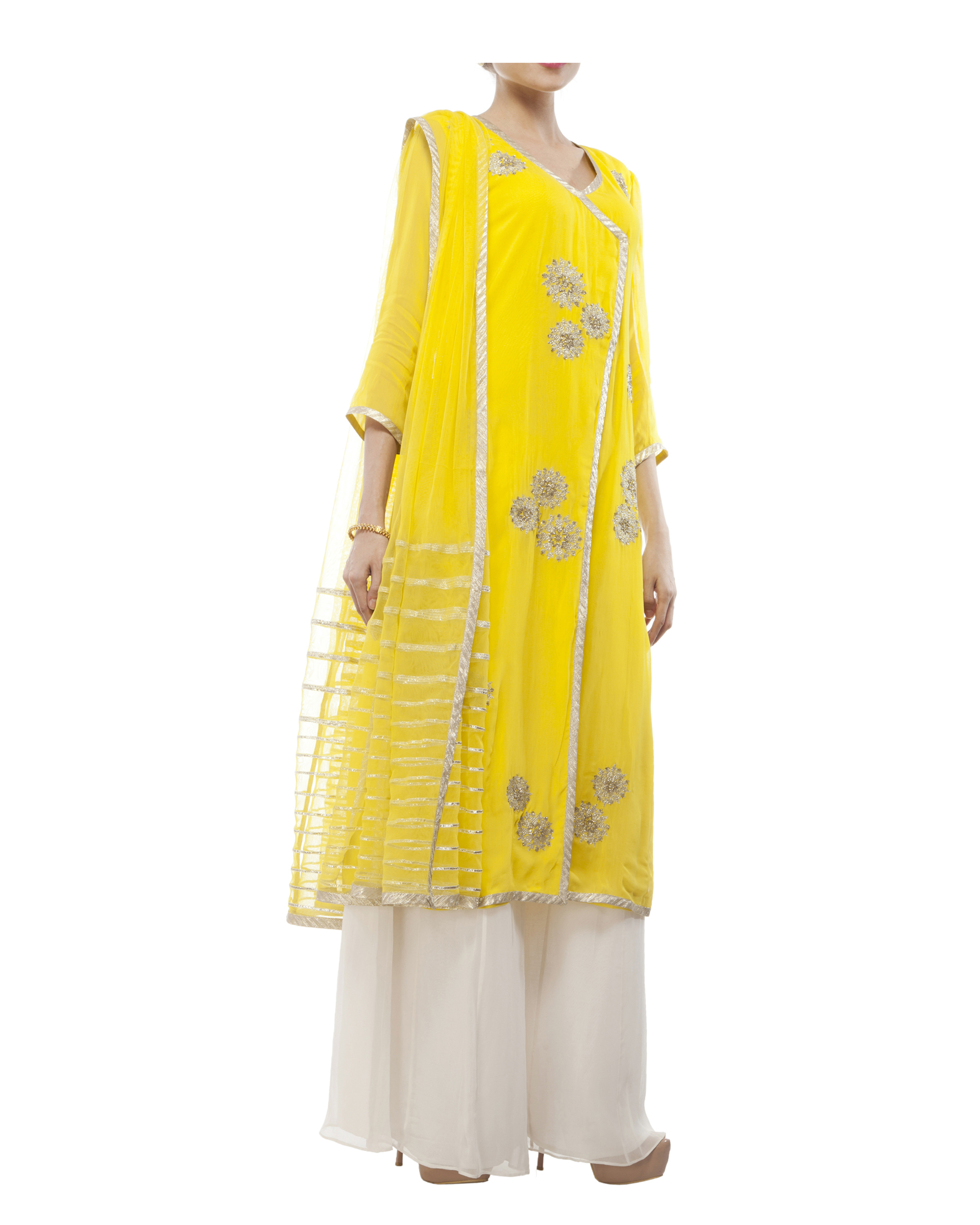 Yellow Embroidered Wrap kurta set by Amrita Thakur The Secret Label