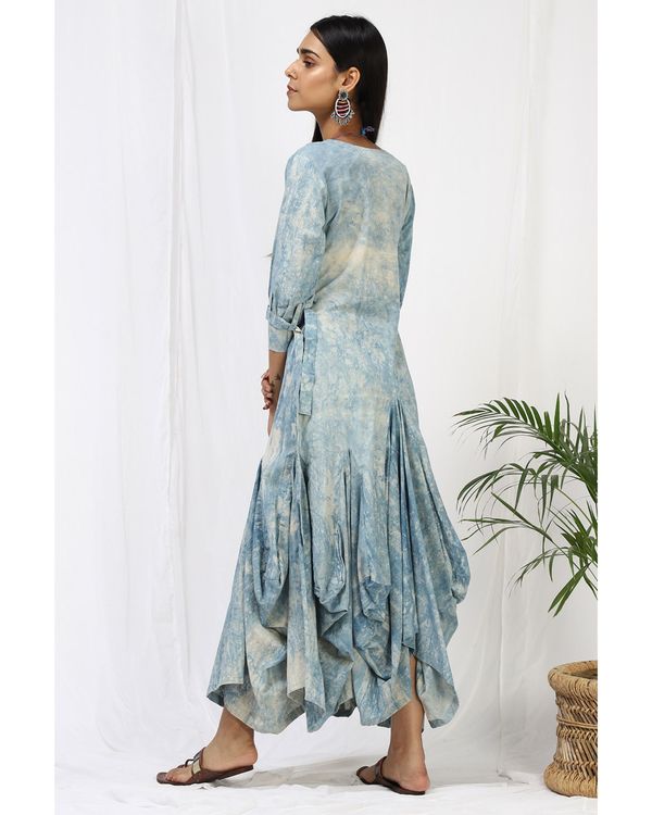 Blue marble printed cowl maxi dress 1