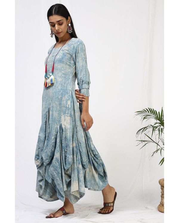 Blue marble printed cowl maxi dress 2