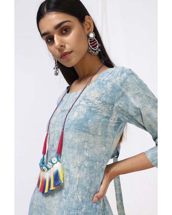 Blue marble printed cowl maxi dress 3