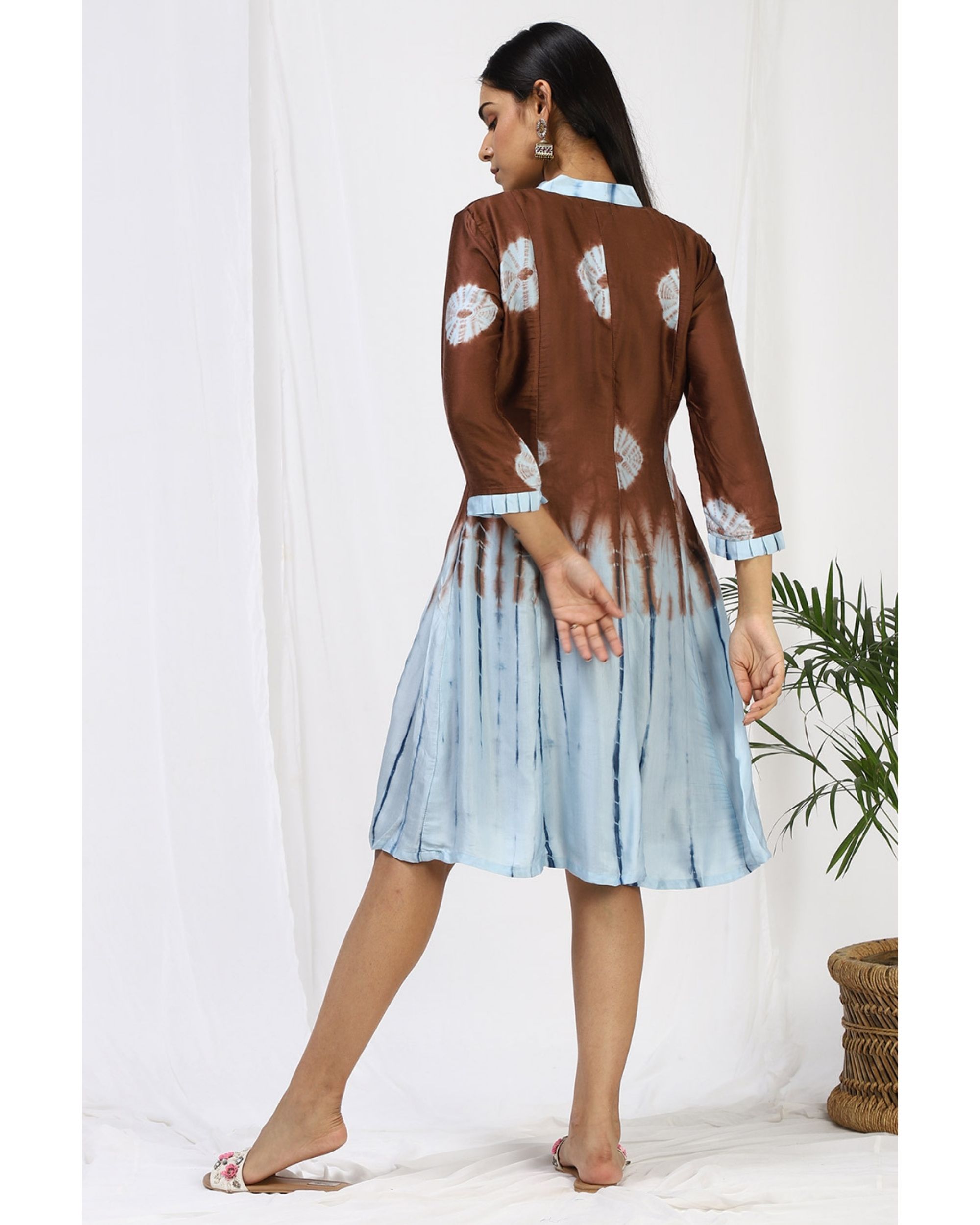 Brown and blue tie and dye dress by Miar The Secret Label