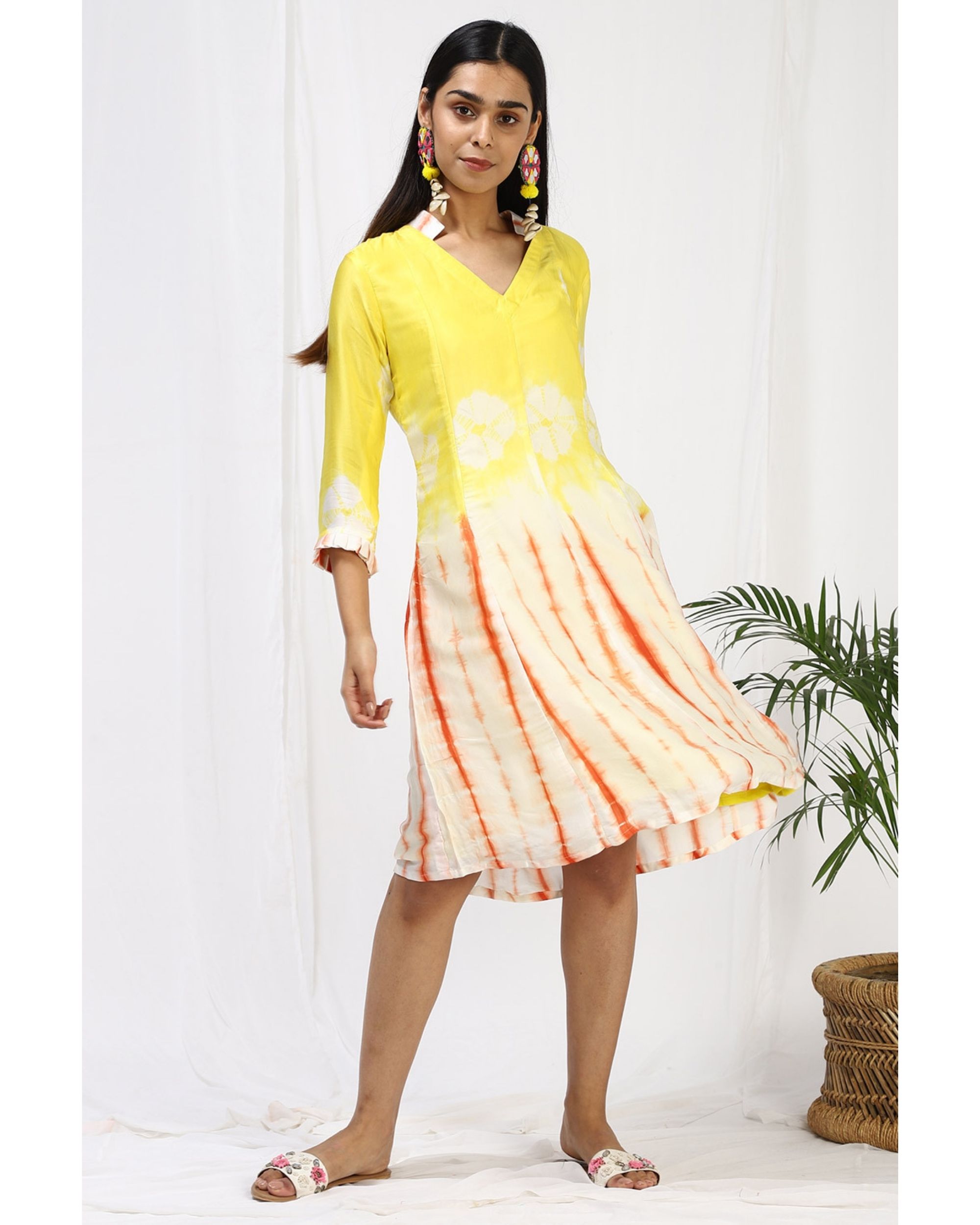 Yellow and peach tie and dye dress by Miar The Secret Label