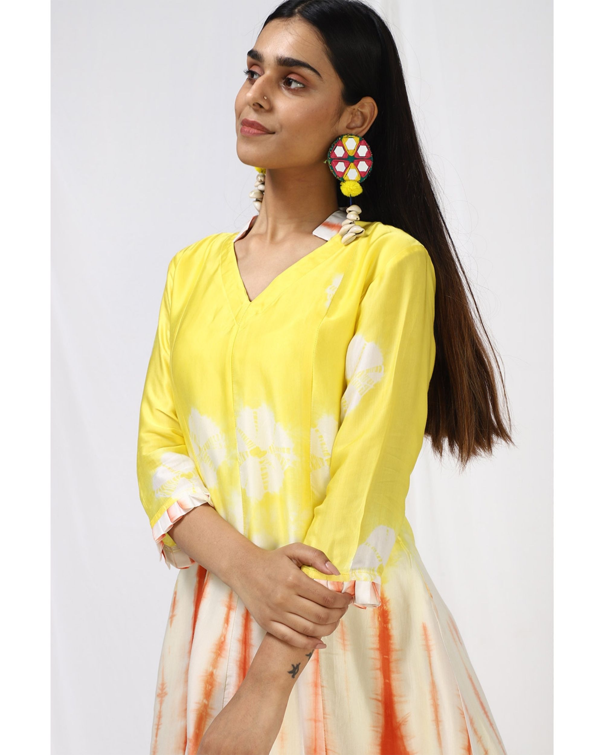 Yellow and peach tie and dye dress by Miar The Secret Label