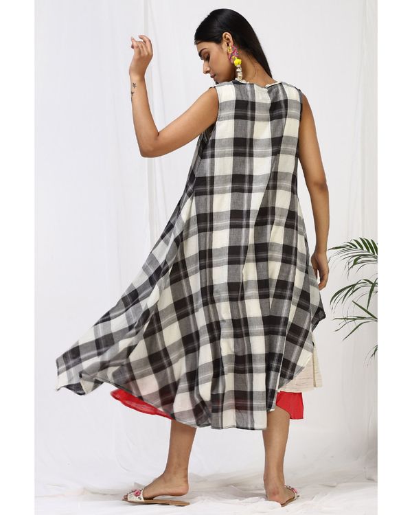 Grey checkered jacket with embroidered off white dress and inner slip - Set Of Three 1
