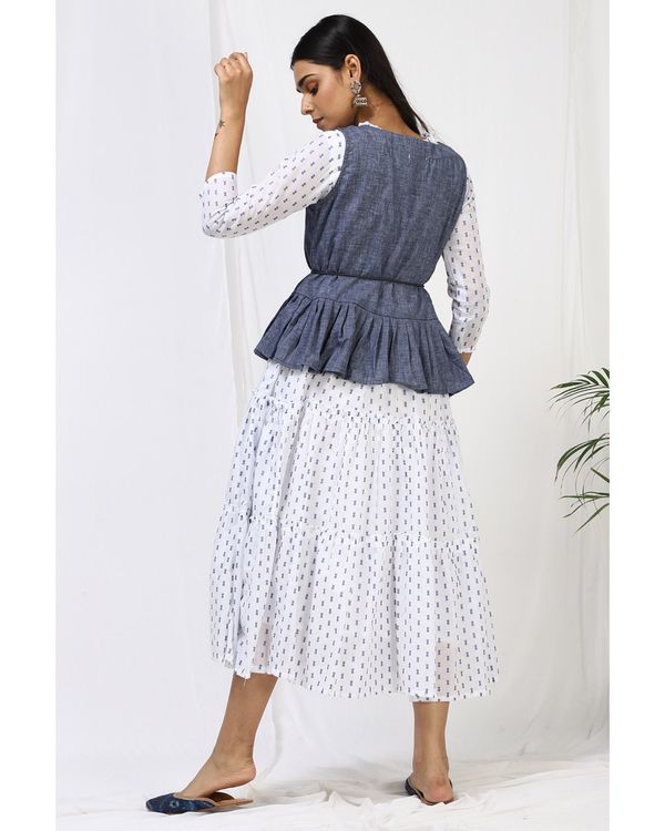 Denim blue embroidered jacket with printed dress - Set Of Two 1
