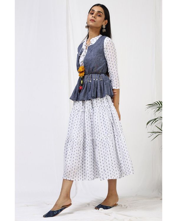 Denim blue embroidered jacket with printed dress - Set Of Two 2