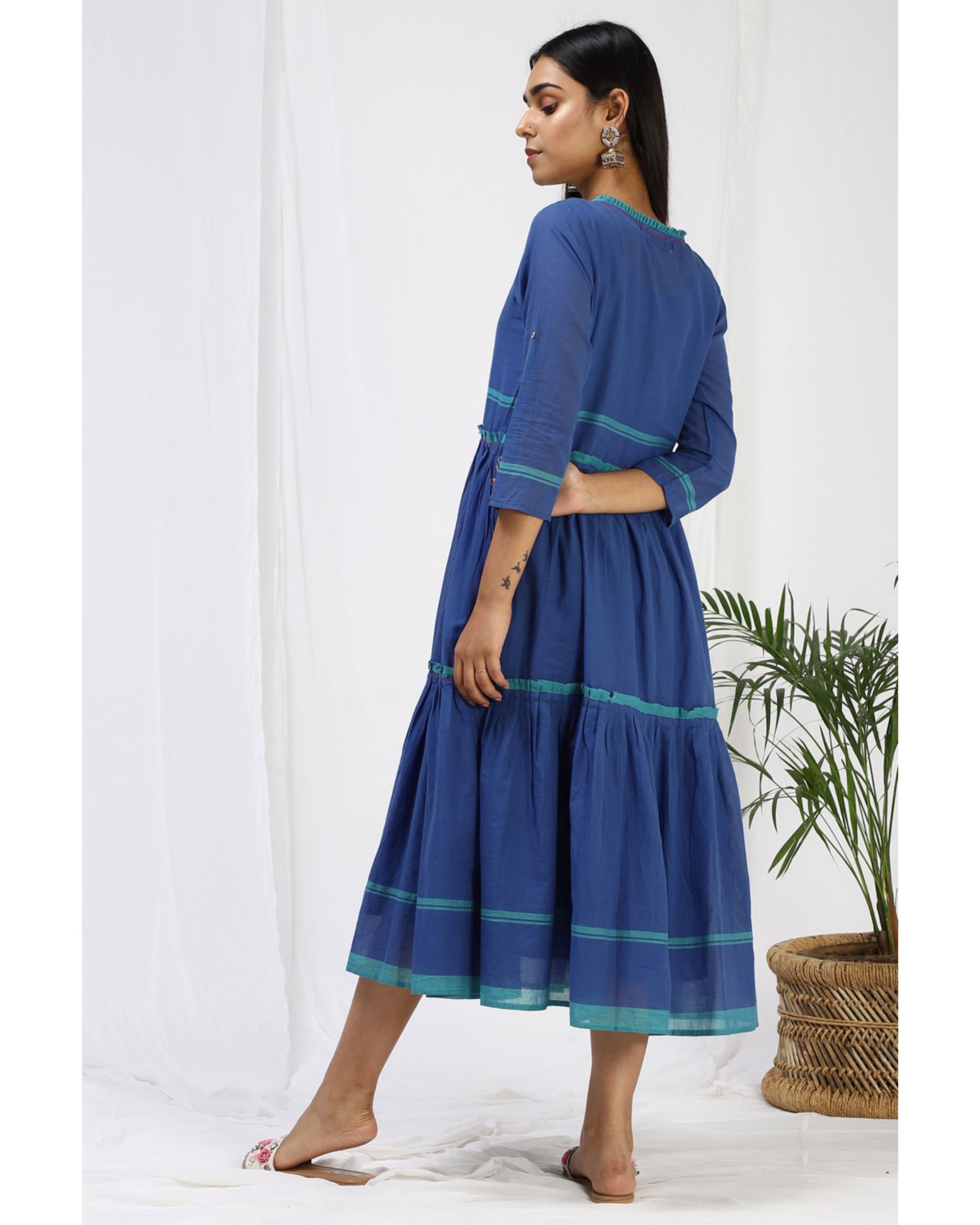 Blue tiered ruffled maxi dress by Miar | The Secret Label