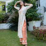 Off white and tangerine embroidered kurta and pants - Set Of Two by The  Weave Story