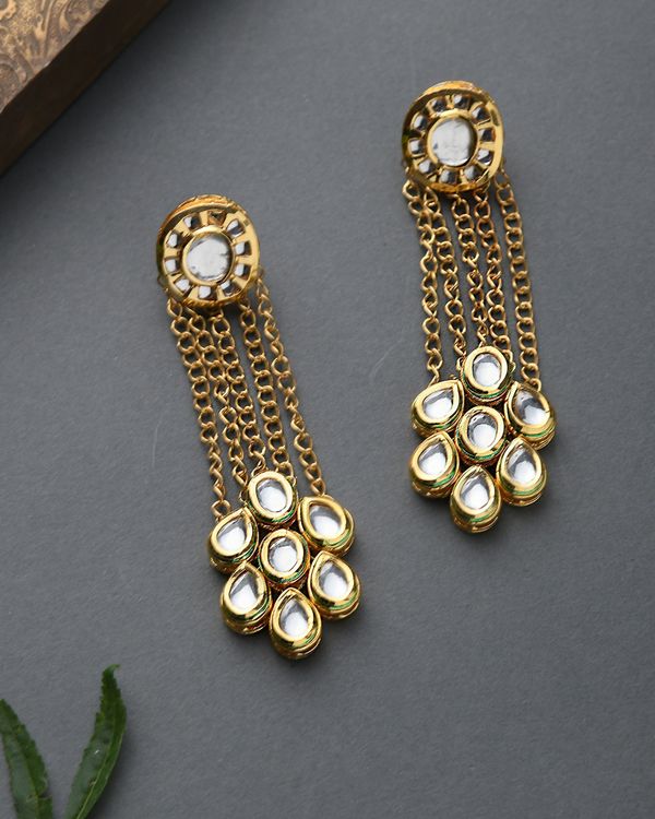 Floral motif chain earring with kundan embellishments 1