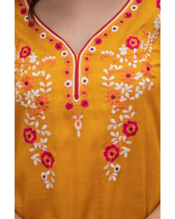 Mustard yellow floral embroidered kurta 2
