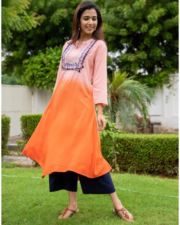 Peach and orange ombre yoke kurta 1